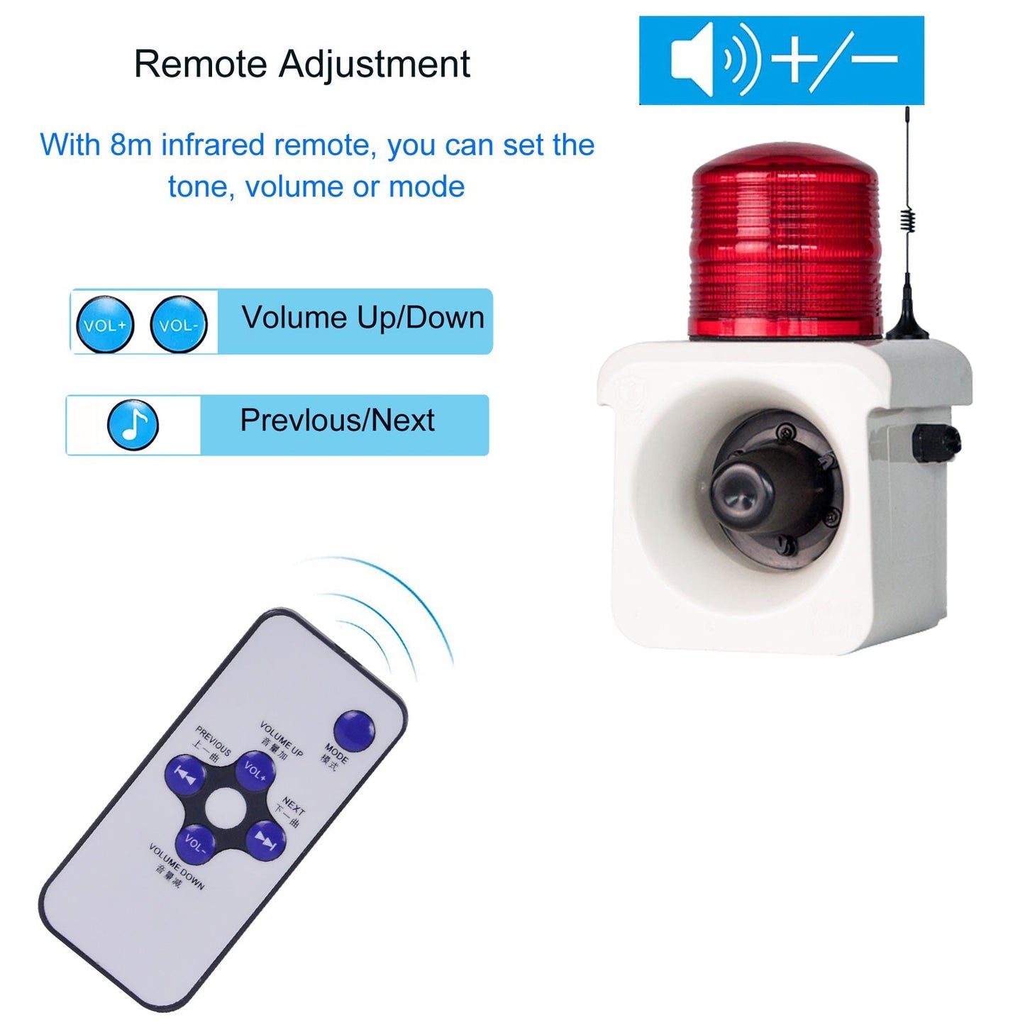 YASONG Wireless Remote Control Alarm Siren(2000m/500m), LED Strobe Warning Light 120dB Horn Power 15W for Loss Prevetion, Warehouse, Factories SLA-800Y