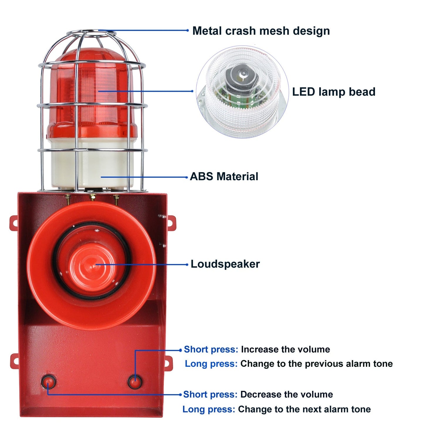 YASONG Anti-Collision One Button Alarm Siren Adjustable 130dB 12 Tones 45Watt Security Siren Alarm Range of 150-200 Meters for Port, Dock, Reservoir Shipyard and Home SLA-06CZ