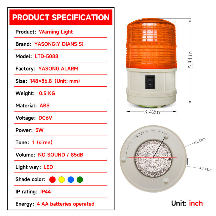 YASONG Led Strobe Lights Battery Amber Flashing Lights with Magnetic Base and No Sound Warning Beacon Light for Trucks Vehicles Forklift LTD-5088