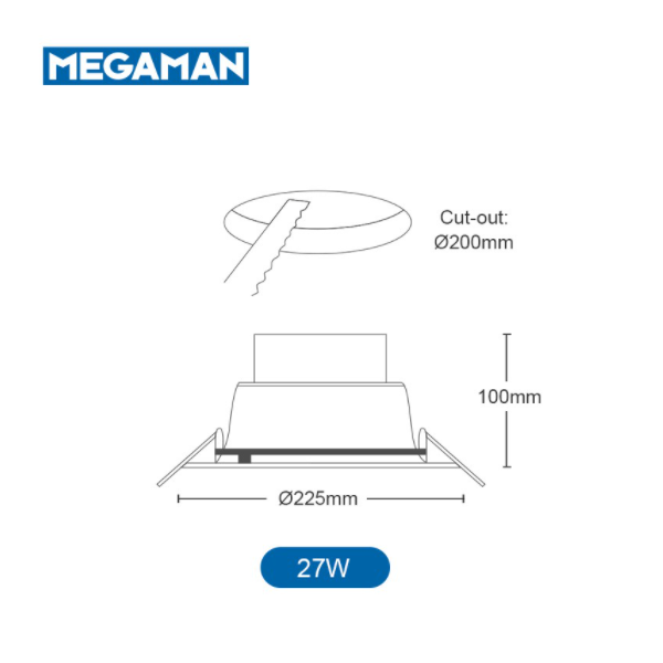 Megaman LED Slim Ceiling Downlight Lamp SIENA 8" R200 27W 6500K 90D x12Pcs - DelightLighting