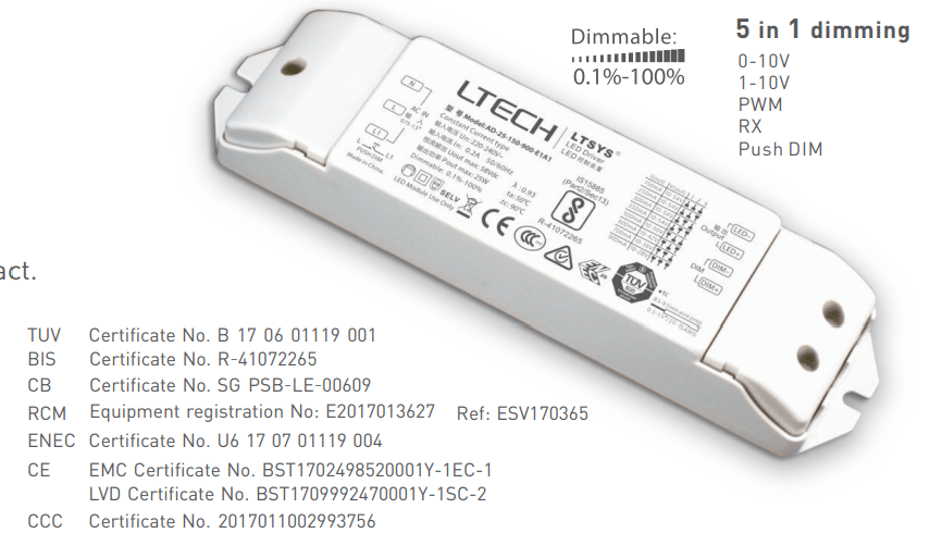 [China] LTECH AD-E1A1 series CC 0/1-10V Push DIM Dimmable Driver x30Pcs - DelightLighting