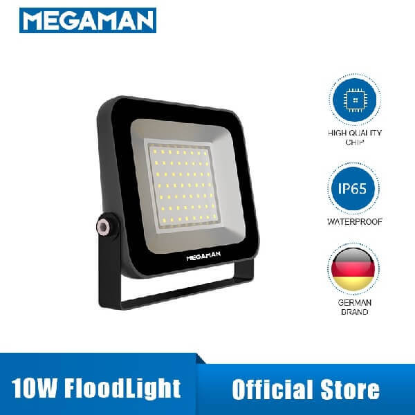 MEGAMAN SIGV1 FL 10W IP65 BK Black TOTT Outdoor Floodlight x20Pcs - DelightLighting