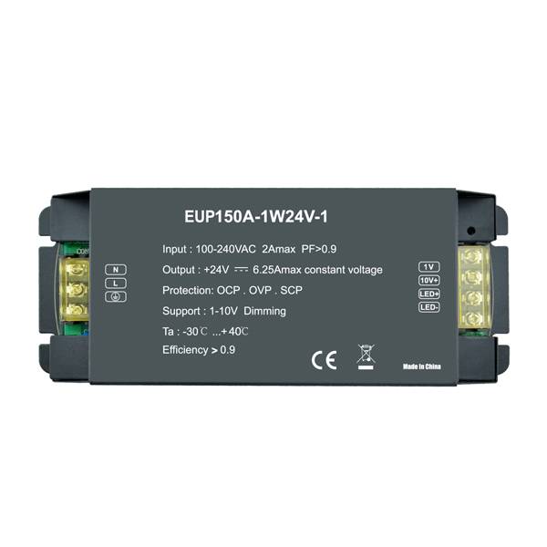 EUCHIPS 150W 24VDC 6.25A*1ch 1-10V EUP150A-1W24V-1 LED Constant Voltage Dimmable Driver x20Pcs - DelightLighting