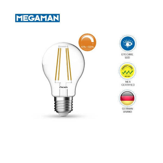 MEGAMAN A60F7-CL-D-7.2W-E-E27-2700K Dimmable Classic LED Light Bulb Delight x60Pcs - DelightLighting